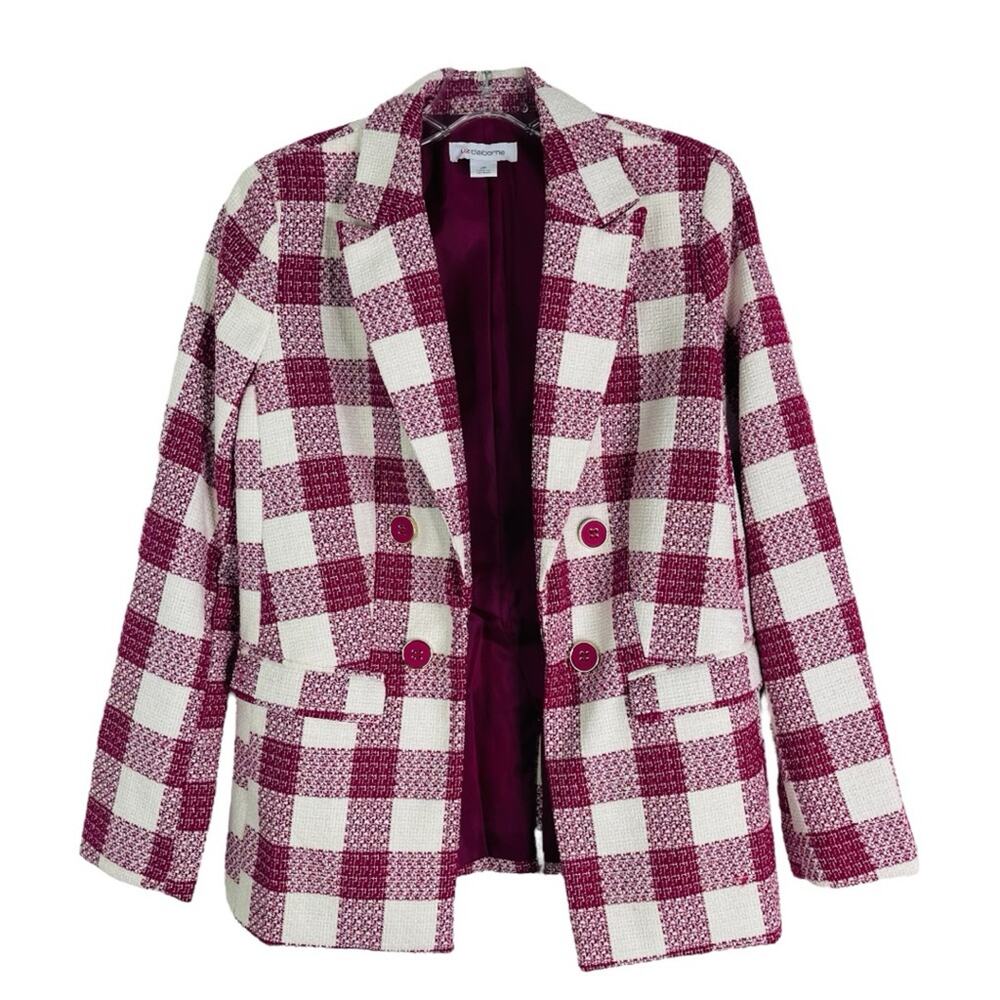 NEW Liz Claiborne pink white check button wool preppy office tweed blazer 2P